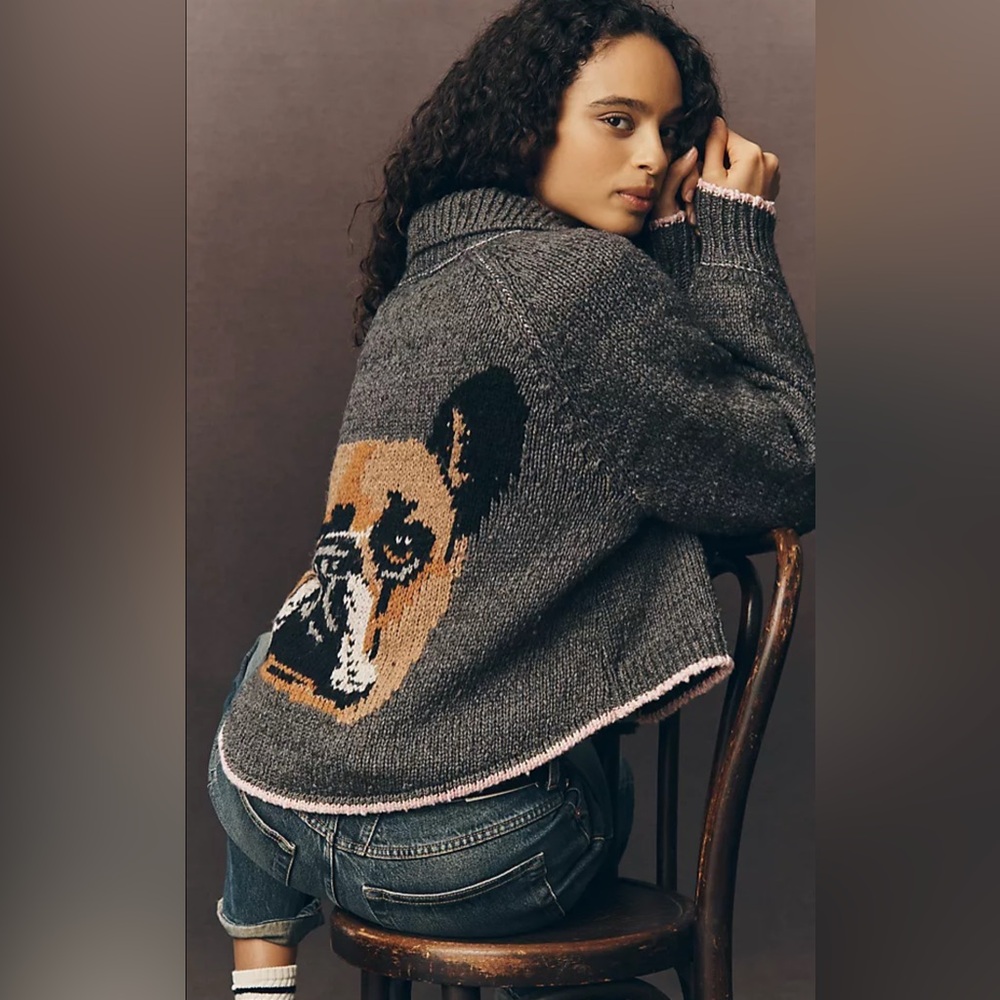 Anthropologie Gray Dog Sweater Cardigan